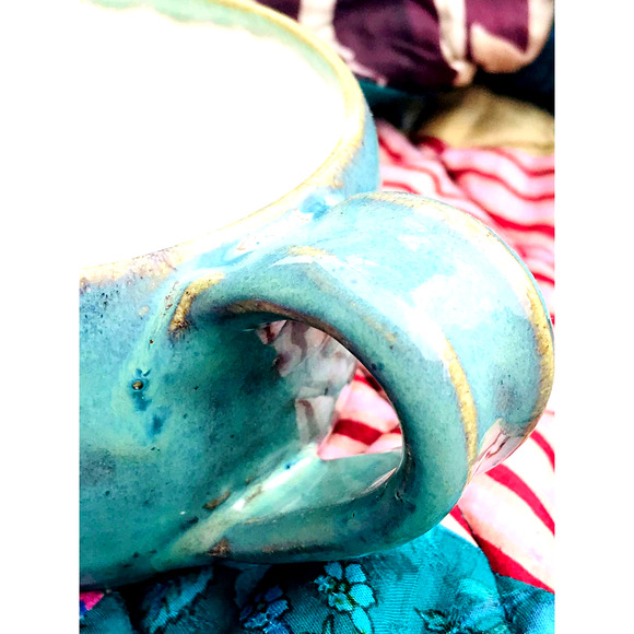 Aqua Pottery Mug with a Carved Sand Dollar in Sea Foam Green & Tan - Picture 8 of 10